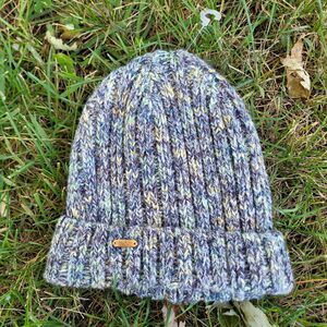 Free People Stocking Cap Hat Beanie Marled Skull Yarn Blue Yellow Green Gray NEW